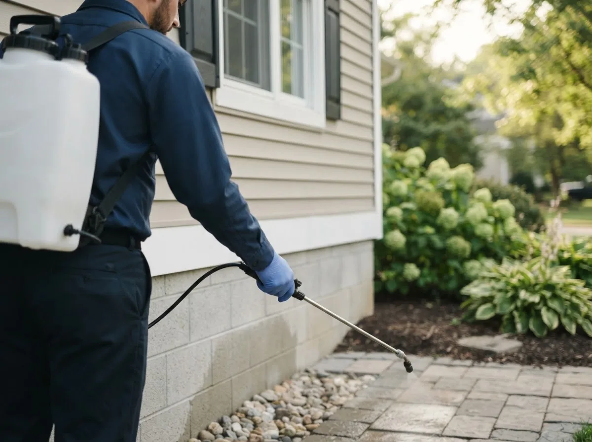 Pest control technician inspecting a home in New Cumberland, WV